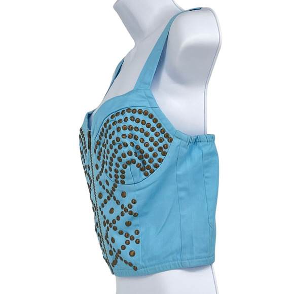 Ark & CO Sexy Studded Zip Crop Top in Blue Size Large - Picture 2 of 7